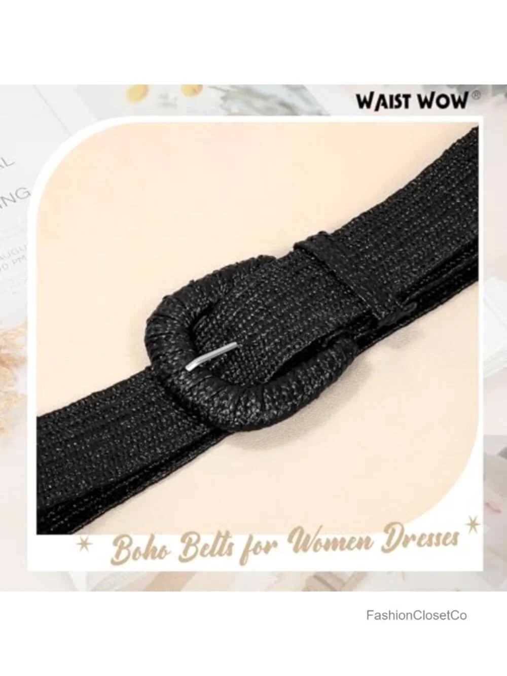 Straw Woven Elastic Belt for Women Stretchy Boho Waist Belt Rattan Raffia Belt